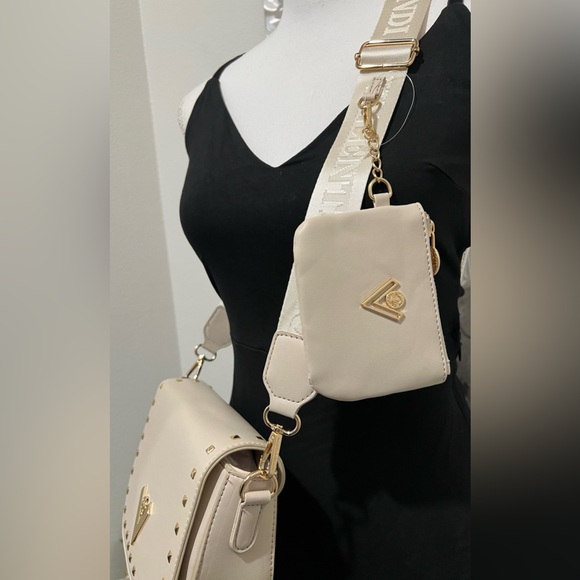 NWT Valentino Orlandi Taupe Studded Crossbody Bag - Picture 3 of 12